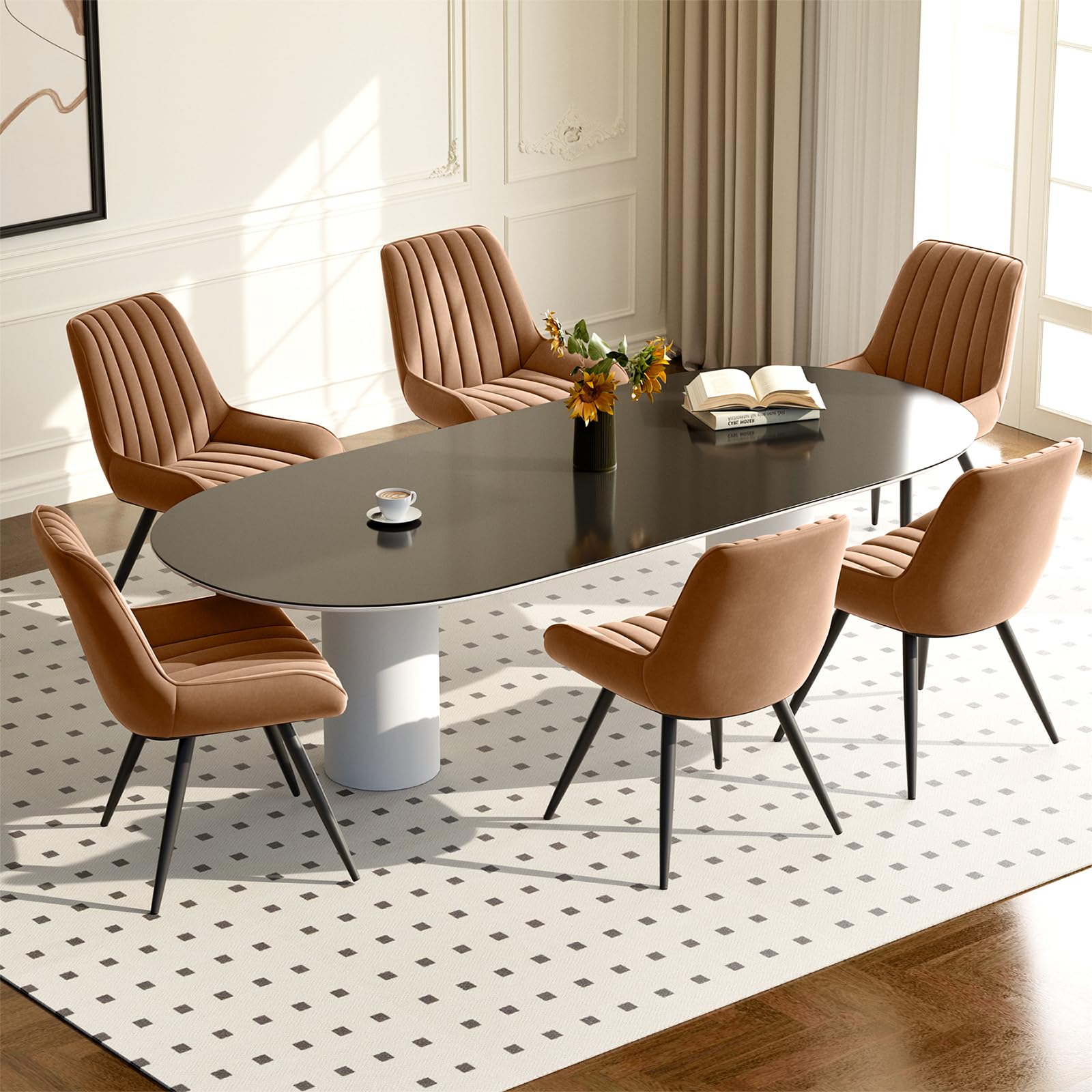 Hawthyhome Dining Chairs Set of 4 |Upholstered Chairs with 10cm Thick Seat Cushion •Upholstered Fabric Dining Chair •Kitchen Chair with Backrest •Modern Armchairs with Metal Legs •Dark Grey