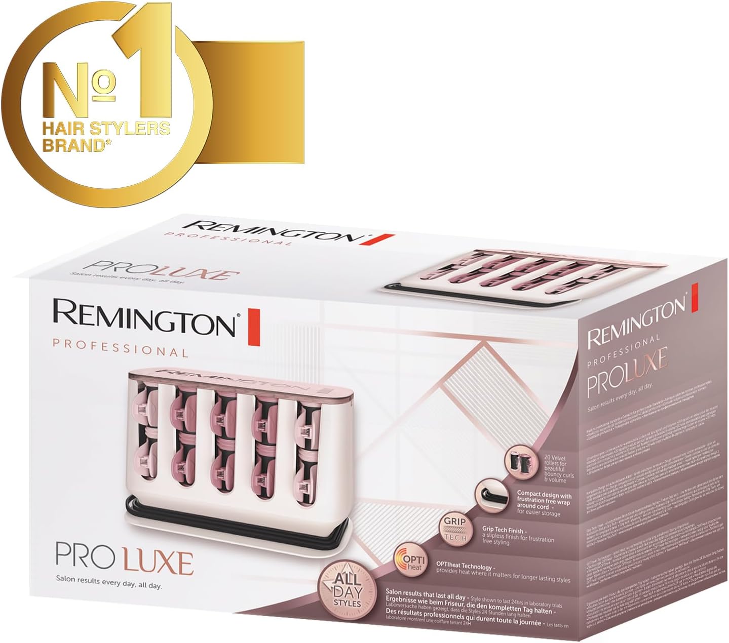 Remington PROluxe Heated Hair Rollers (OPTIheat Technology, 90 Second Heat Up, Sets Curls in 5 Minutes, 20 Velvet Flocked Rollers - 8 Medium 25mm and 12 Large 32mm) H9100