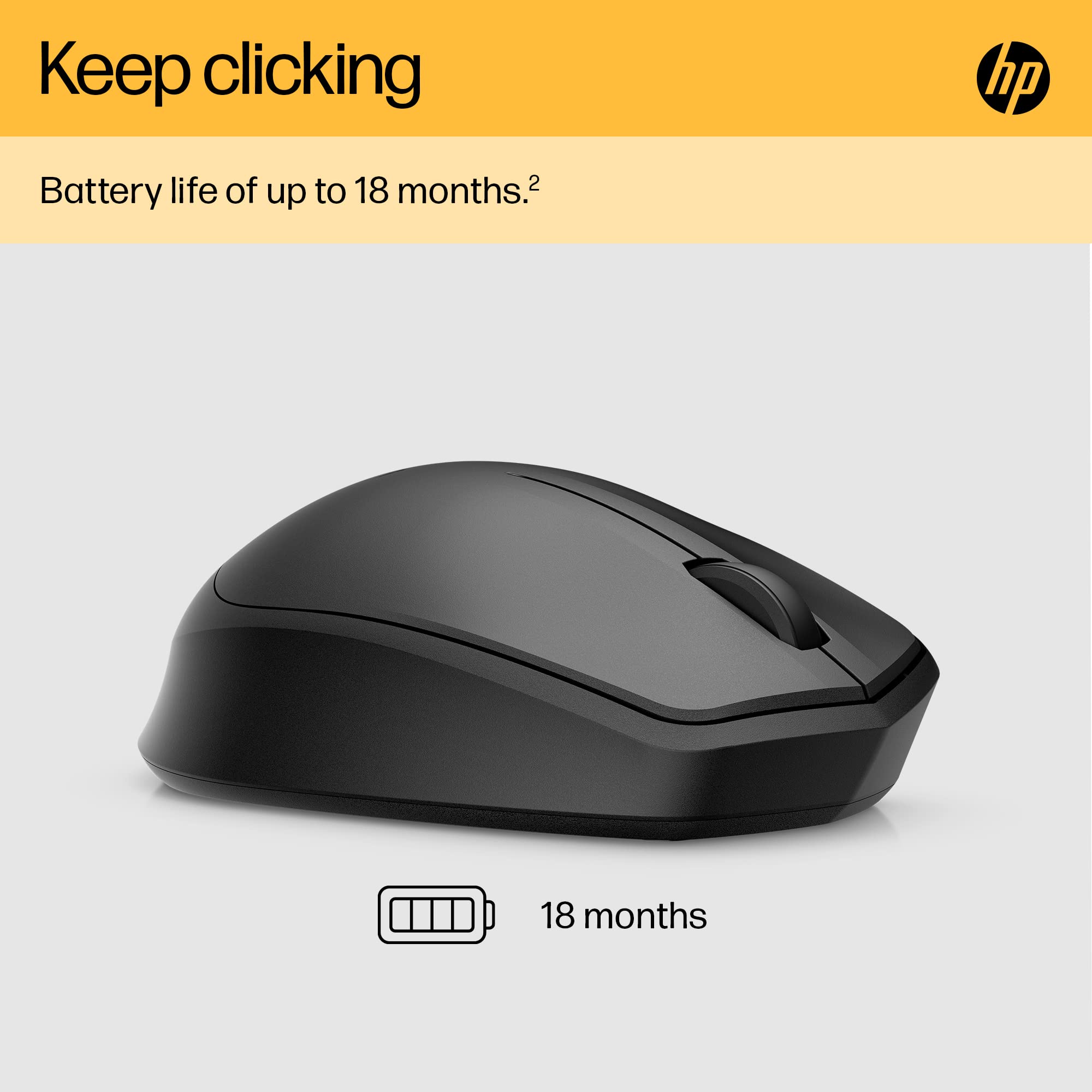 HP 280 Silent PC Wireless Mouse | HP Blue Optical Technology | 1600 DPI to track precisely on any surface | 90% noise reduction | Comfortable & Ergonomic Design | USB A Dongle Included | Black