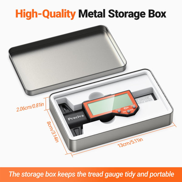 Tyre Tread Depth Gauge, Preciva Silver 0-25.4mm/Inch Digital Tire Checker UK, Tyres Depths Measuring Tool with Large LCD Screen for Cars, Trucks, Vans