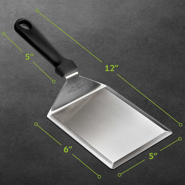 HULISEN Stainless Steel Griddle Spatula, 5" Wide Burger Spatula - Heavy Duty Hamburger Turner for Grilling Barbecue Flat Top Grill, 12 Inch Long, Dishwasher Safe