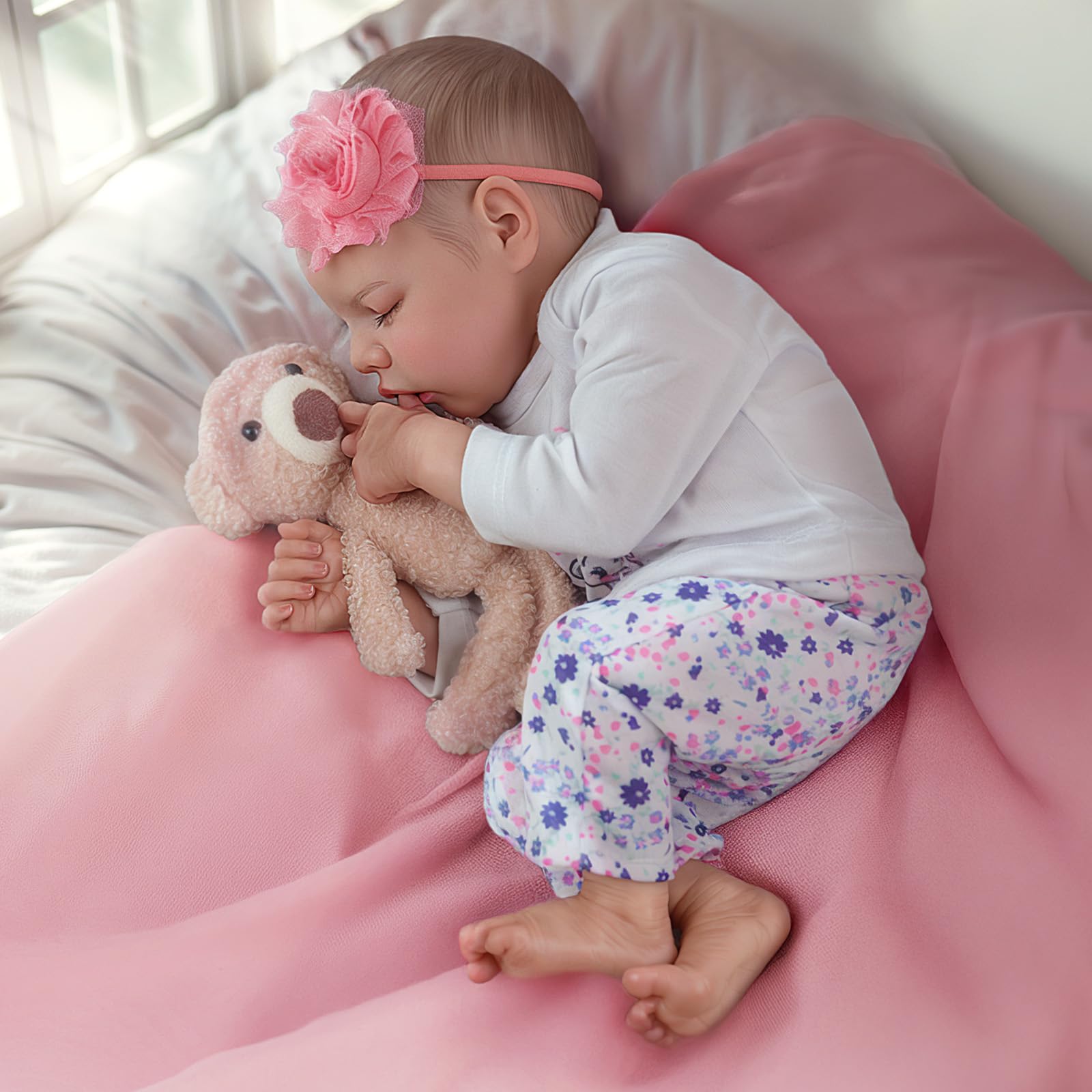 JIZHI Reborn dolls Age 3+ - 17-Inch Handmade Realistic Baby Dolls Soft Cloth Body with Toy Accessories, Reborn Baby Dolls Like a Lifelike Baby(Sleeping baby)