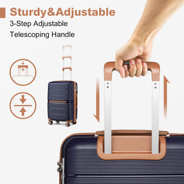British Traveller 24" Medium Suitcase Lightweight Polypropylene Hard Shell Luggage Hold Check in Suitcase with 4 Wheels and Built-in TSA Lock(Navy, 66cm 60L)