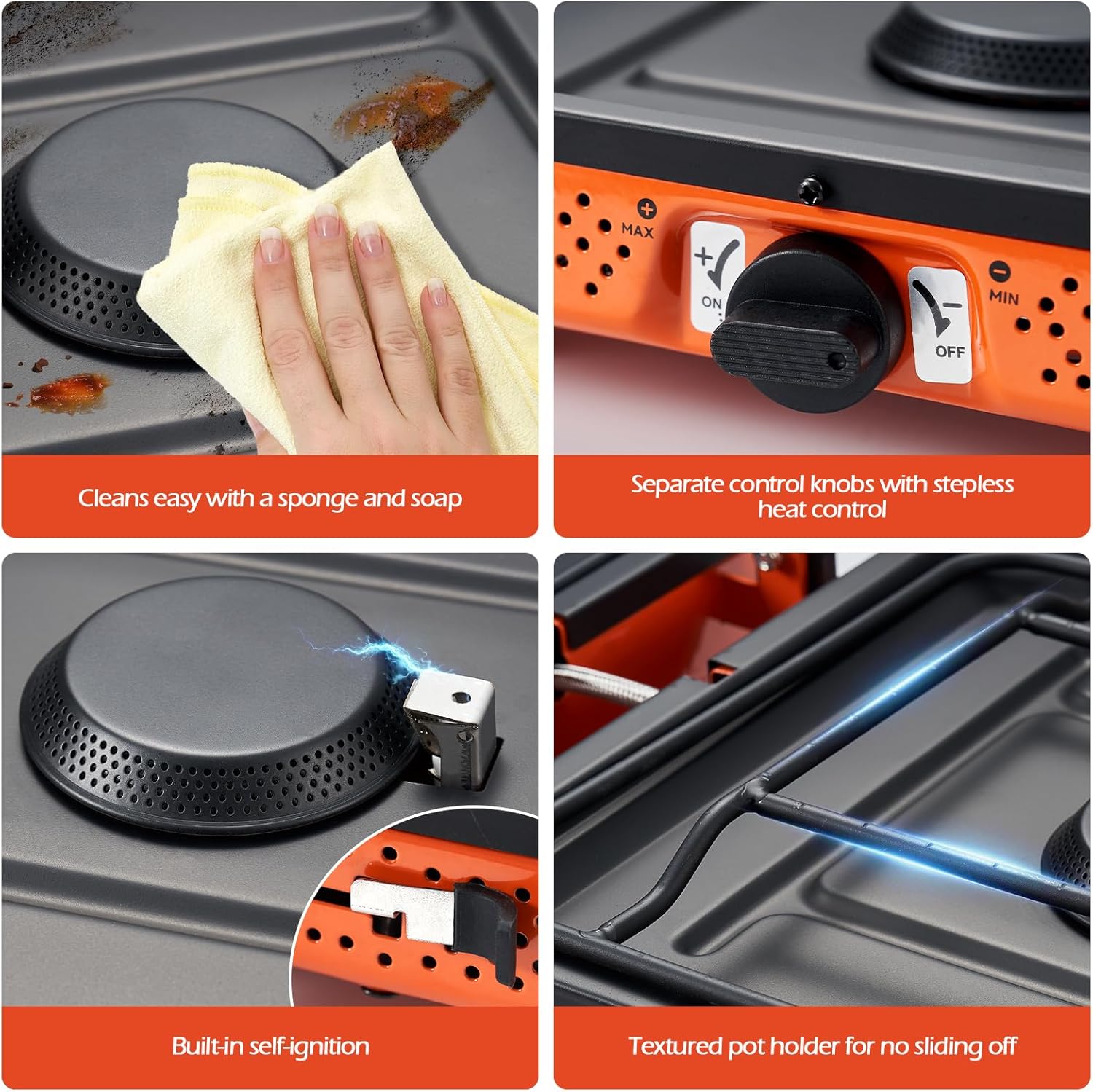 Odoland Portable 2 Burner Camping Stove, 4400W Camp Stoves Lightweight Camping Cooker with Automatic Ignition & Heat Control for Outdoor Backpacking & Picnic Cooking