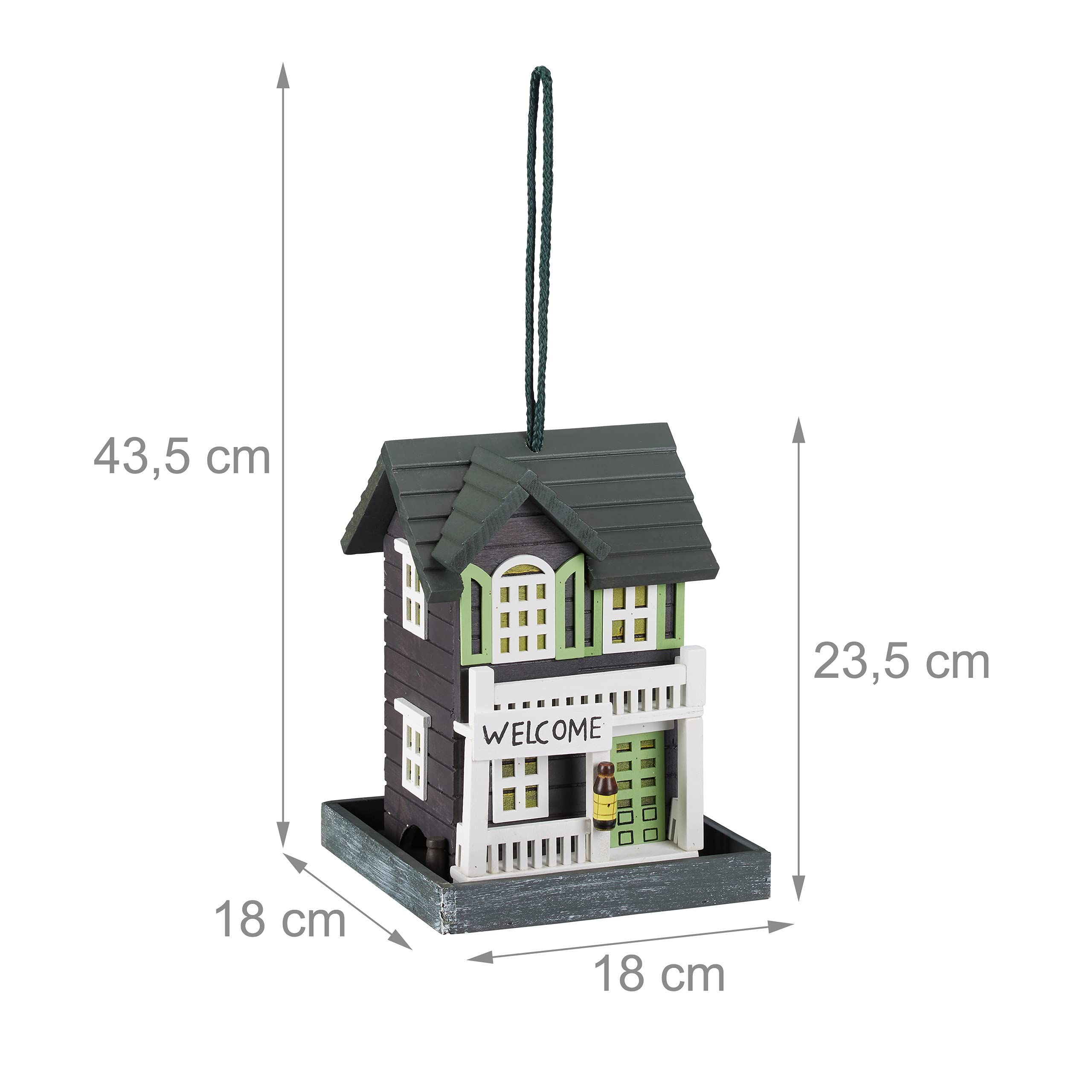 Relaxdays House, Feeding Station for Wild, Hang up, 18x18x23.5cm, Bird Feeder Made of Wood, Colourful