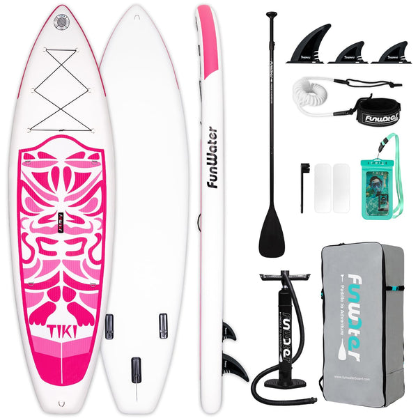 FunWater Inflatable Stand UP Paddle Board Ultra-Light Green Pink Everything Included ISUP, Adj Paddle, Pump, SUP Backpack, Leash, Waterproof Bag, Non-Slip Deckpad Youth