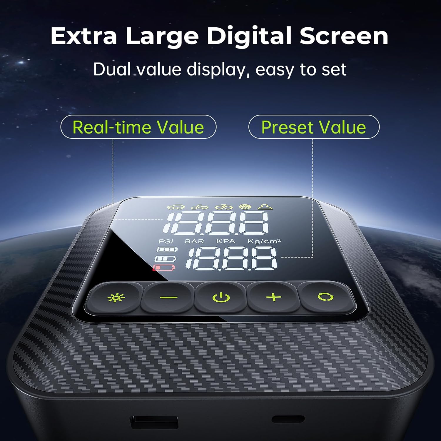 Syncwire Tyre Inflator Portable Air Compressor - 150PSI Air Pump 3X Faster Inflation Electric Tyre Pump for Car Motorcycle Bike Balls, with Car Tyre Valve Caps, Extra-Large LCD, LED Light, Auto-Off