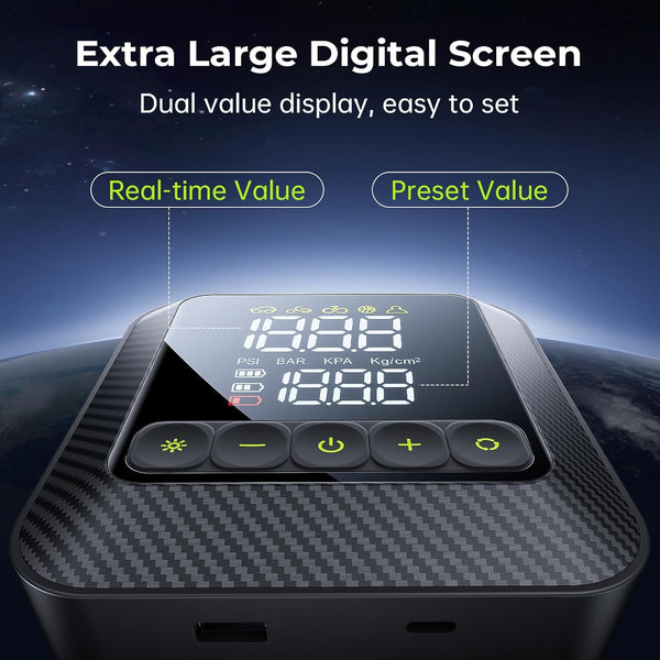 Syncwire Tyre Inflator Portable Air Compressor - 150PSI Air Pump 3X Faster Inflation Electric Tyre Pump for Car Motorcycle Bike Balls, with Car Tyre Valve Caps, Extra-Large LCD, LED Light, Auto-Off