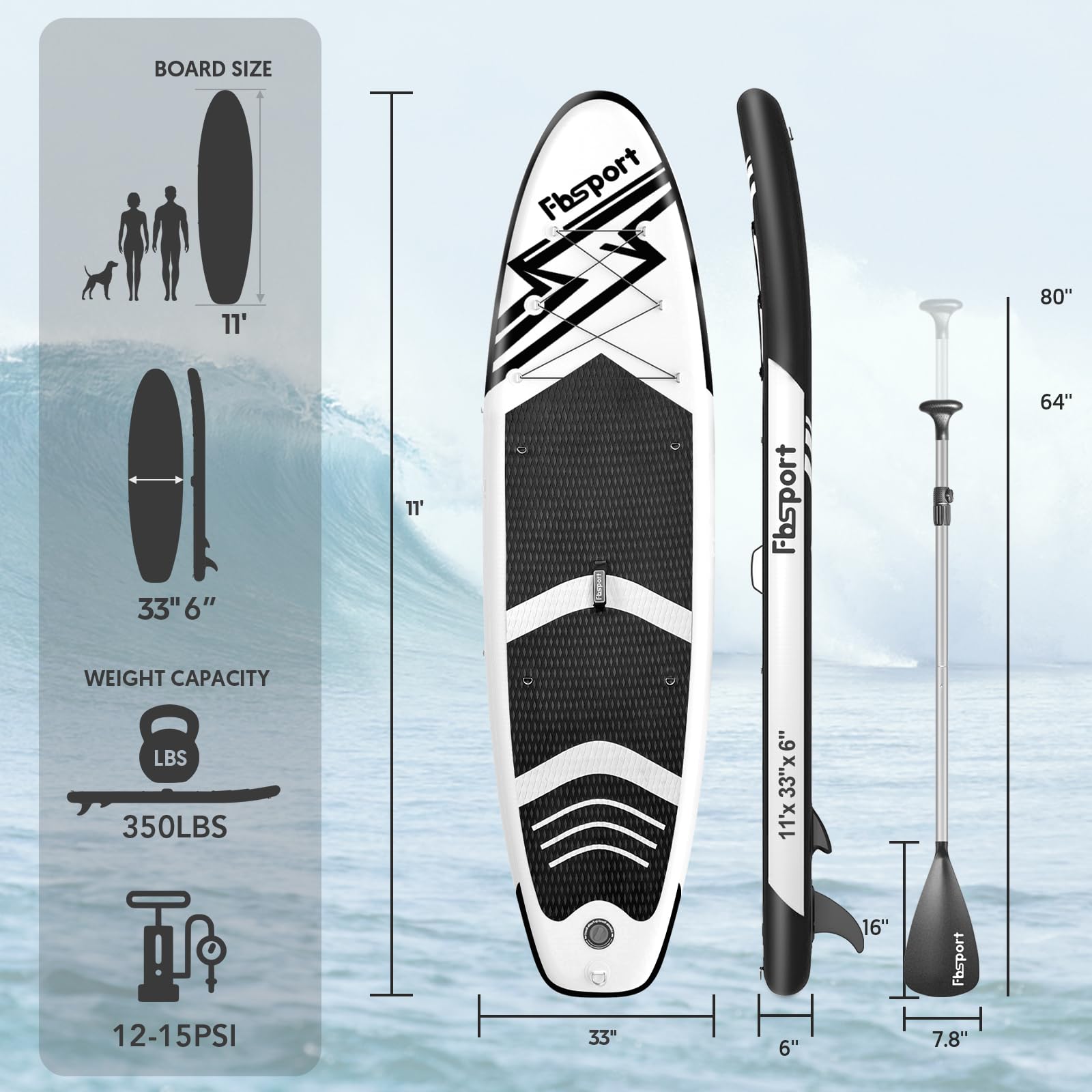 FBSPORT Inflatable Stand Up Paddle Boards,SUP Board,6" Thick Stand Up Paddle Boarding,Paddling Board for Youth & Adult,Surfboard,SUP with Adjustable Paddle/Backpack/Pump/Removable Fin