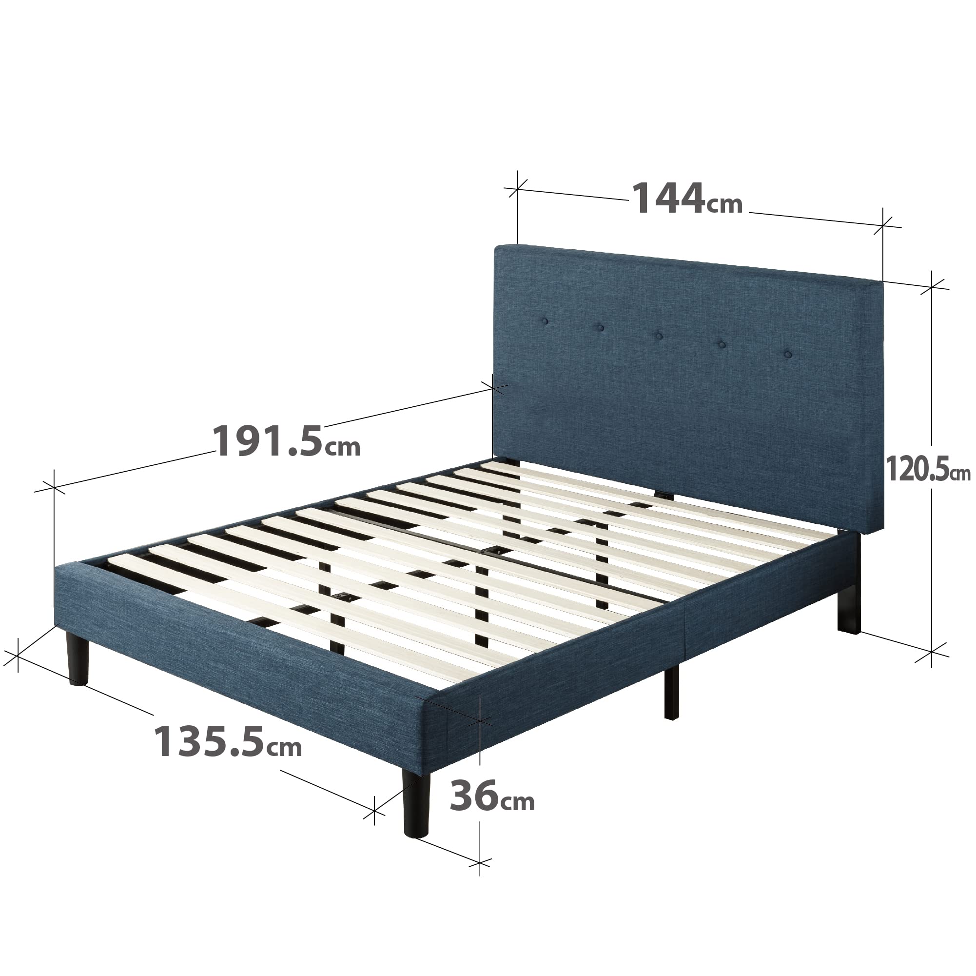 Zinus Omkaram Single Bed frame - Bed 90x190 cm - 36 cm Height - Upholstered Platform Bed frame with Wood slat support - Navy Blue