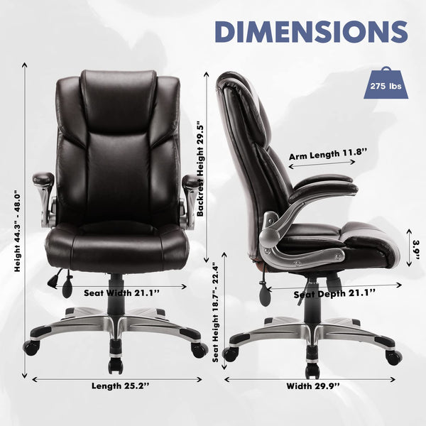 COLAMY Executive Office Chair with Footrest - Ergonomic High Back Design, Thick Bonded Leather Computer Chair with Removable Lumbar Pillow, Recliner Desk chair for Home Office Work Comfort (Black)