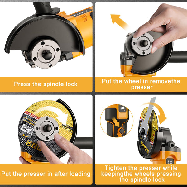 Cordless Angle Grinder,125mm Brushless Battery Grinders for 20V MAX Battery (Battery Not Included), 8500RPM Power Tool with 2-Position Adjustable Handle, for Cutting, Grinding and Polishing