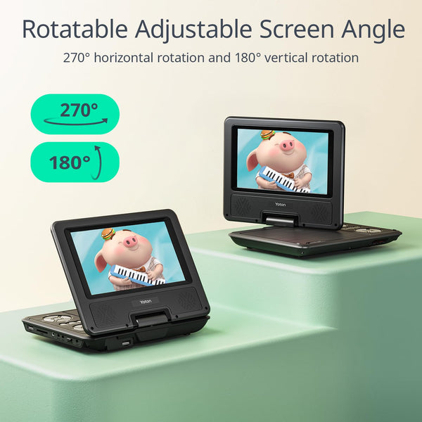9.5" Portable DVD Player with 7.5" HD Swivel Screen for Car and Kids, 4-6 Hours Working time with Built-in Battery, Headphone/AV-IN/AV-OUT/USB/SD Card [Not Support Blu-ray]