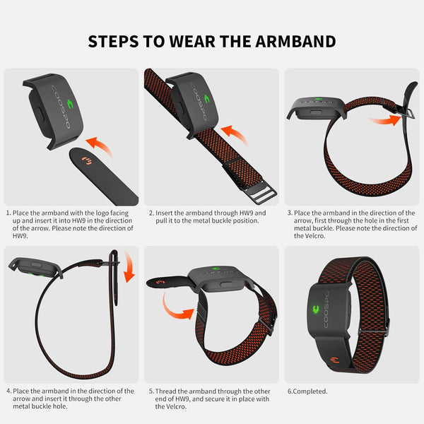 COOSPO HW9 Heart Rate Monitor Armband,ANT+ and Dual Bluetooth5.0 HRM,Optical Heart Rate Monitor with HR Zone,IP67 Waterproof HR Sensor Compatible with Peloton Strava Zwift DDP Yoga