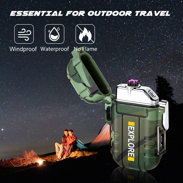 Electric Lighter Rechargeable USB, Electronic Plasma Arc Lighter Windproof and Waterproof for Hiking, Camping, Outdoor, Survival, Tactical, EDC Gear, Gifts for Him Men (Black)