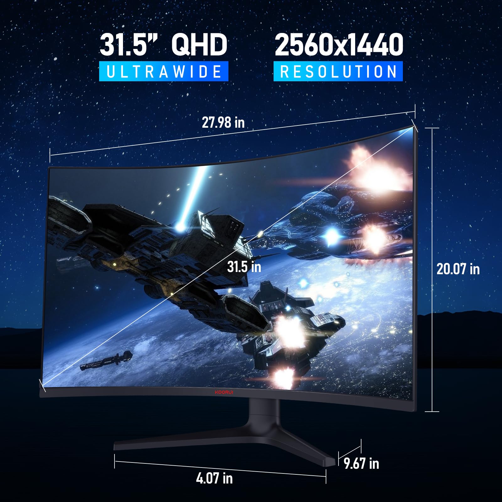 KOORUI 34 Inch Ultrawide Curved Gaming Monitor, 165Hz, WQHD 1440P, 1000R, MPRT 1MS, HDR 400, 2x HDMI 2.0, 1x DisplayPort 1.4, AdaptiveSync, Tilt/Height Adjustable, Black