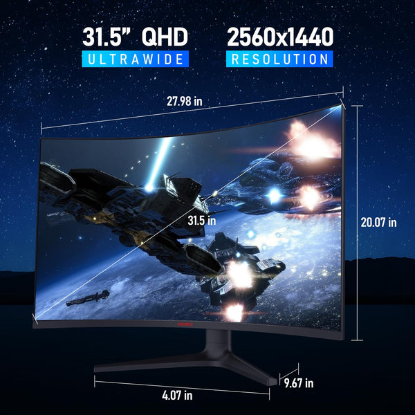 KOORUI 34 Inch Ultrawide Curved Gaming Monitor, 165Hz, WQHD 1440P, 1000R, MPRT 1MS, HDR 400, 2x HDMI 2.0, 1x DisplayPort 1.4, AdaptiveSync, Tilt/Height Adjustable, Black