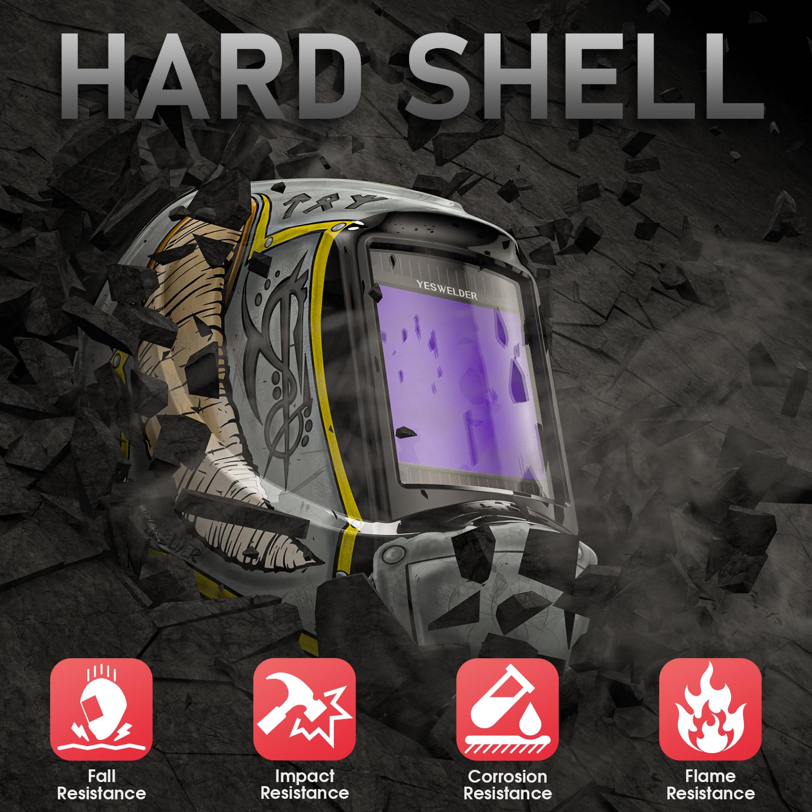 YESWELDER Welding Mask True Colour Large View 10X9cm Auto Darkening Welding Helmet Solar Powered Replaceable Battery, 4 Premium Sensors Wide Shade 4/5-9/9-13 for TIG MIG ARC CUT GRIND Welder Mask