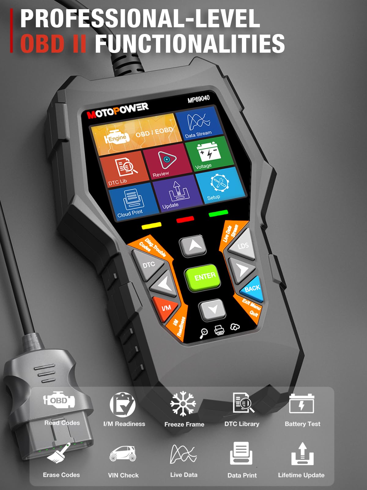 MOTOPOWER MP69040 Car OBD2 Scanner Check Engine Fault Code Reader Diagnostic Scan Tool, Black