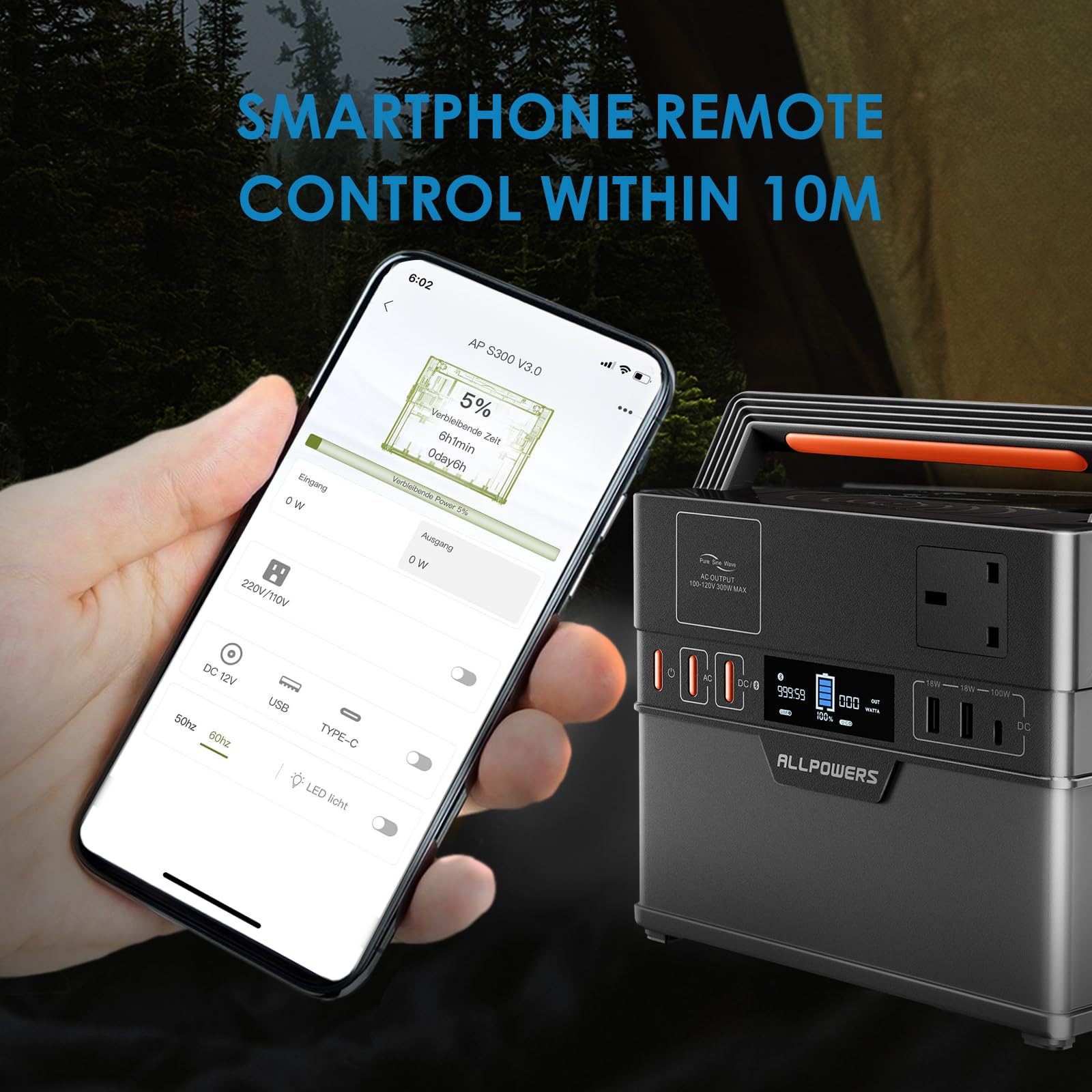 ALLPOWERS Portable Generator 288Wh Power Station Emergency Power Supply with DC/AC Inverter, PD Technology, Wireless Output, Charged by Solar Panel/Wall Outlet for Camping