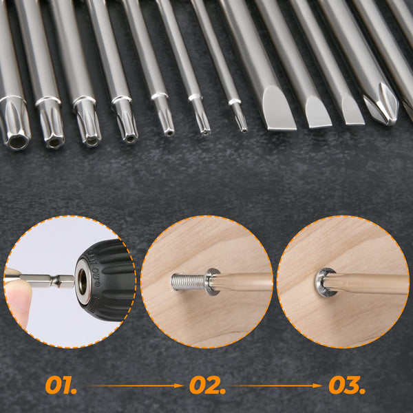 Hakkin 12PC Screwdriver Bits Set - S2 Steel, Magnetic, 3 Inch Slotted & Phillips, 1/4" Hex Shank for Power Screwdriver, Drill, Impact Driver