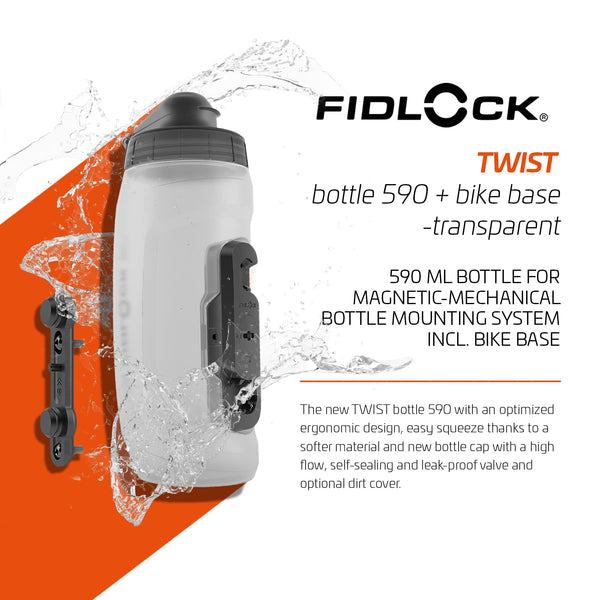 Fidlock TWIST Bottle 590 + Bike Base Clear 590ml 590Ml, Clear