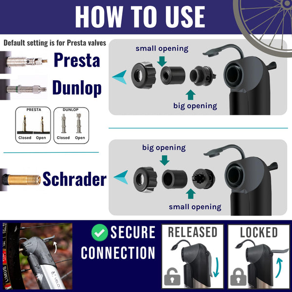 VeloChampion Mini Bicycle Pump with Frame Mount. Portable Alloy Pump For Presta, Schrader and Dunlop Valves. Suitable for All Bikes - Road, Mountain & BMX