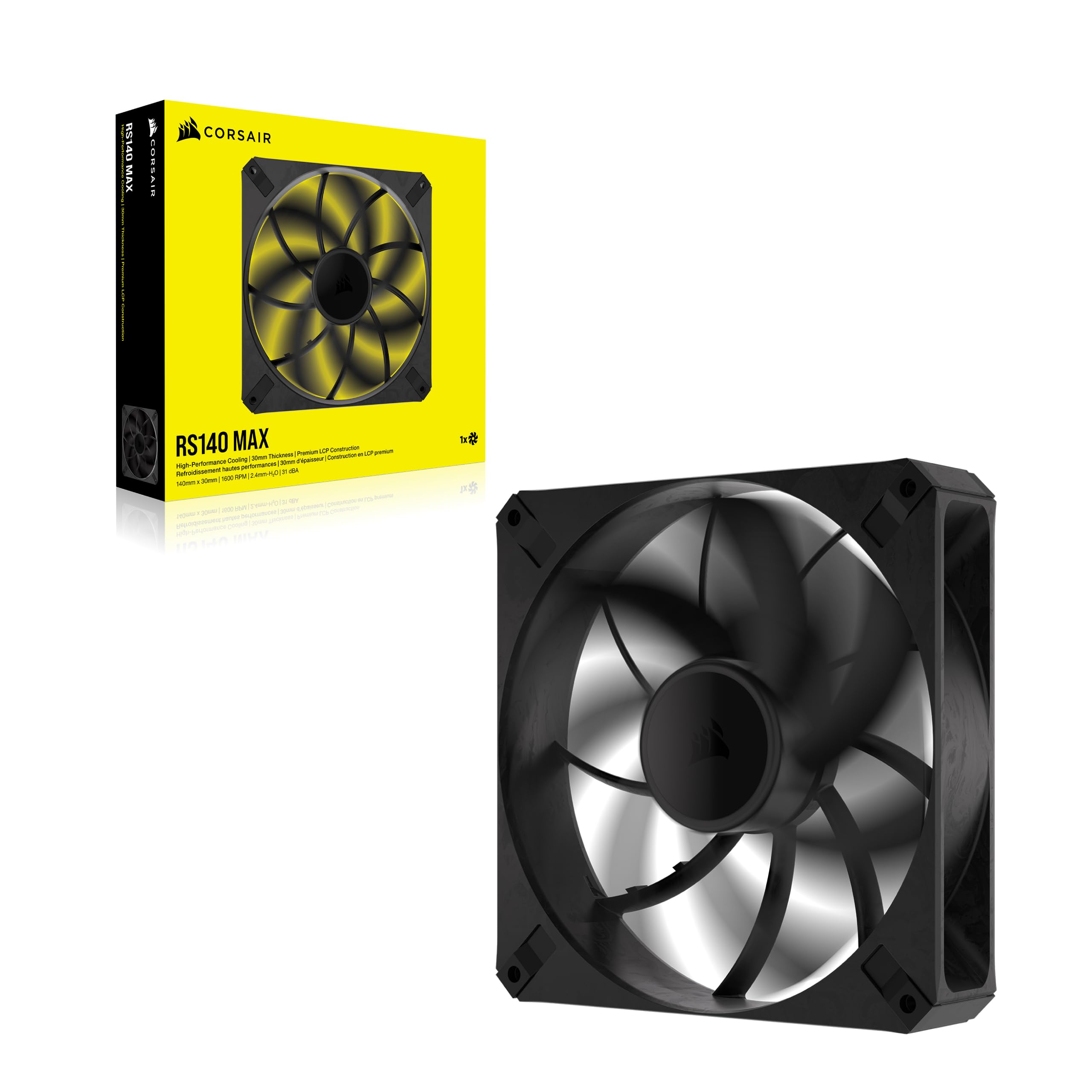 Corsair RS120 MAX 120mm PWM Thick Fans – High Static Pressure – Liquid Crystal Polymer Construction – Triple Pack – Black