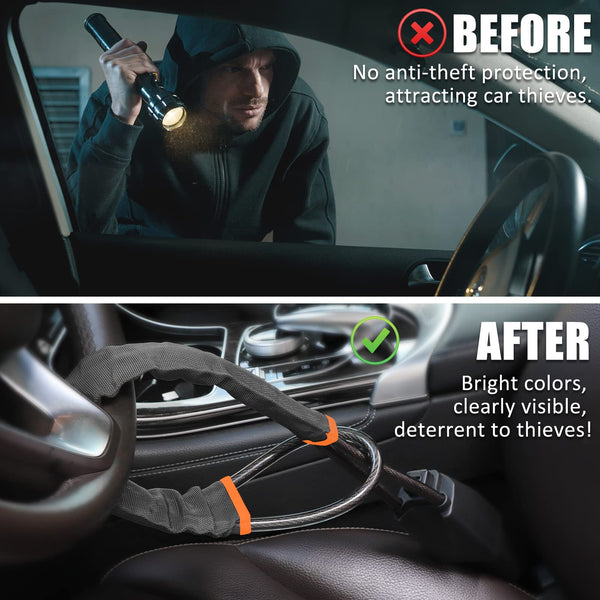 Tevlaphee Steering Wheel Lock, Steering Lock, Car Steering Wheel Locks, Steering Wheel to Seat Belt Lock, High Visibility Car Lock Anti-Theft Device, Heavy Duty, Universal Fit, 3Keys (Green)