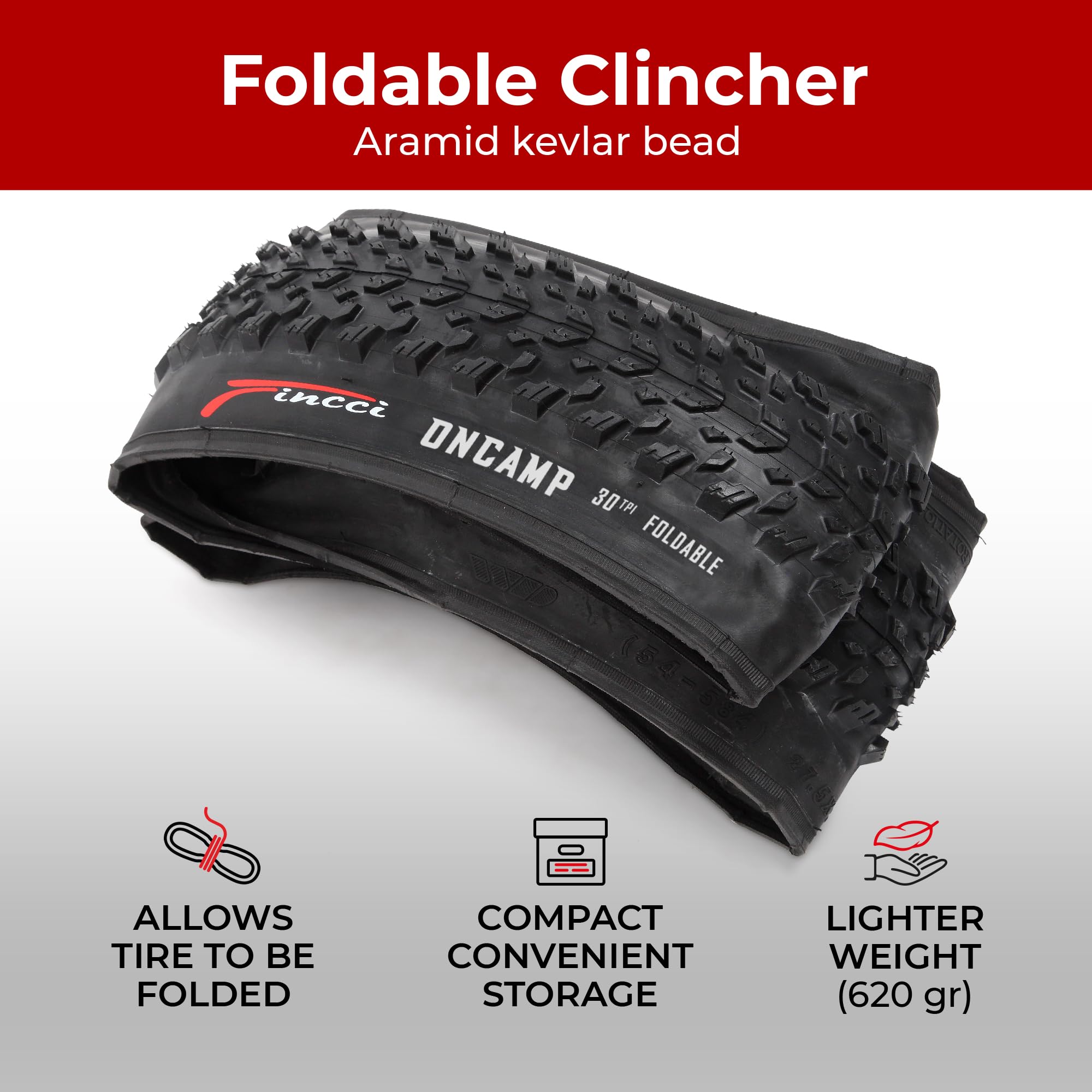 Fincci 27.5 MTB Tyres 27.5 x 2.10 | Foldable Set with 2x Inner Tubes Schrader | 30 TPI | Bicycle tires 54-584| For Mountain, Electric & Hybrid Bikes,