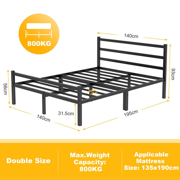 Yornoli Double Bed Frames with Headboard 4ft6 Black Metal Double Bed Frame with Storage Heavy Duty Non-Slip with Steel Slats No Box Spring Needed