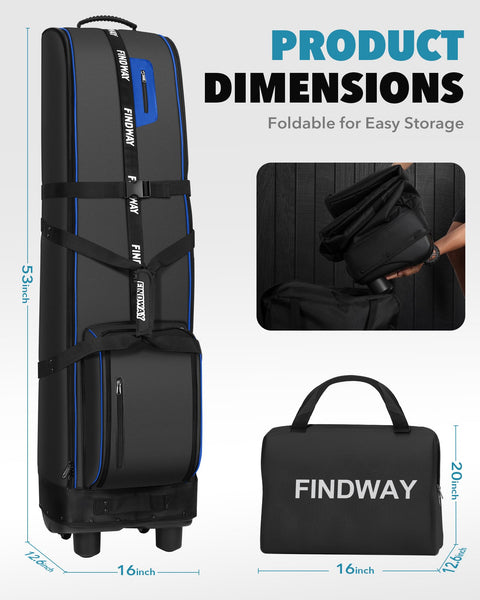 Findway Golf Travel Bag with Wheels [Upgraded], 1680D Heavy Duty Oxford Wear-Resistant Waterproof Travel Golf Bag Case with [Extra Removable Pad],