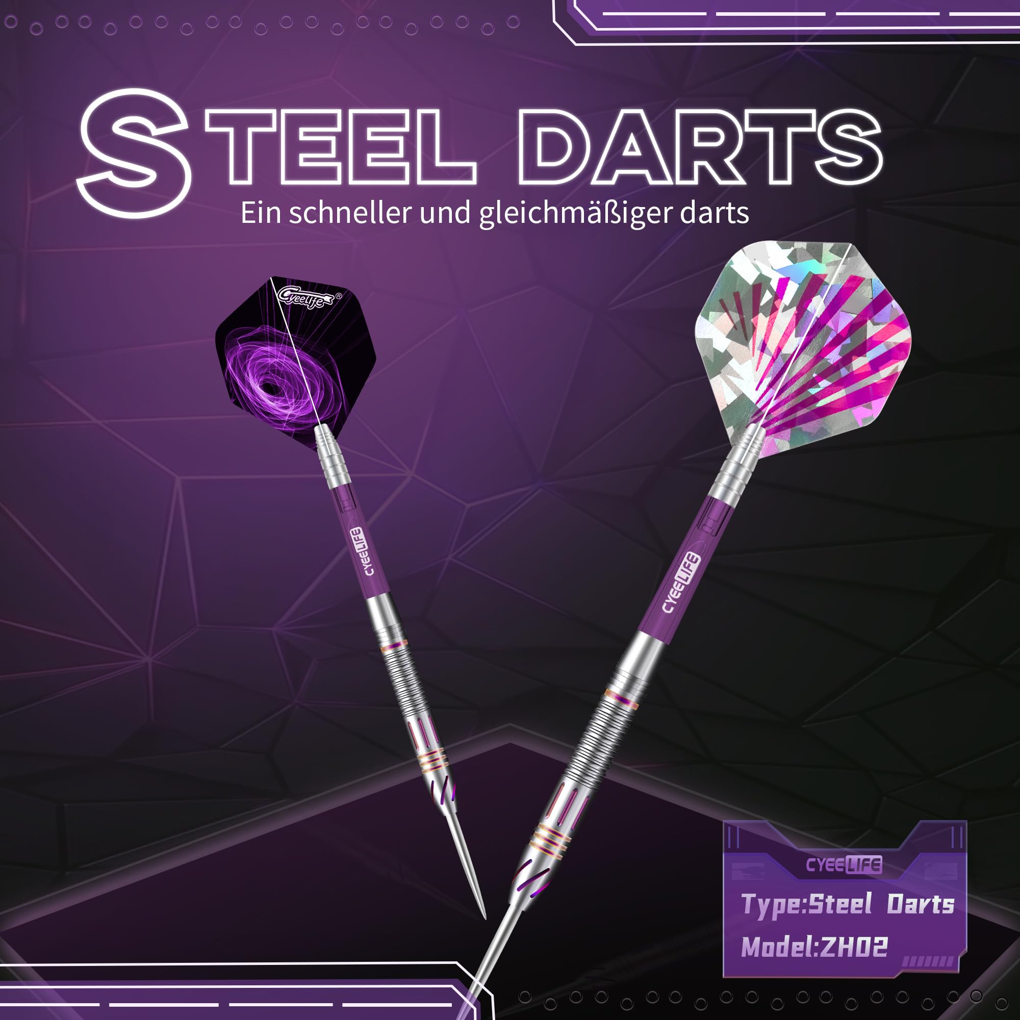 CyeeLife Tungsten Darts 23g Steel Tip,Steel Tip Darts Set with PC Shafts + Tungsten Barrels + Dart Flights + Dart Sharpener,Professional Tungsten Darts Set