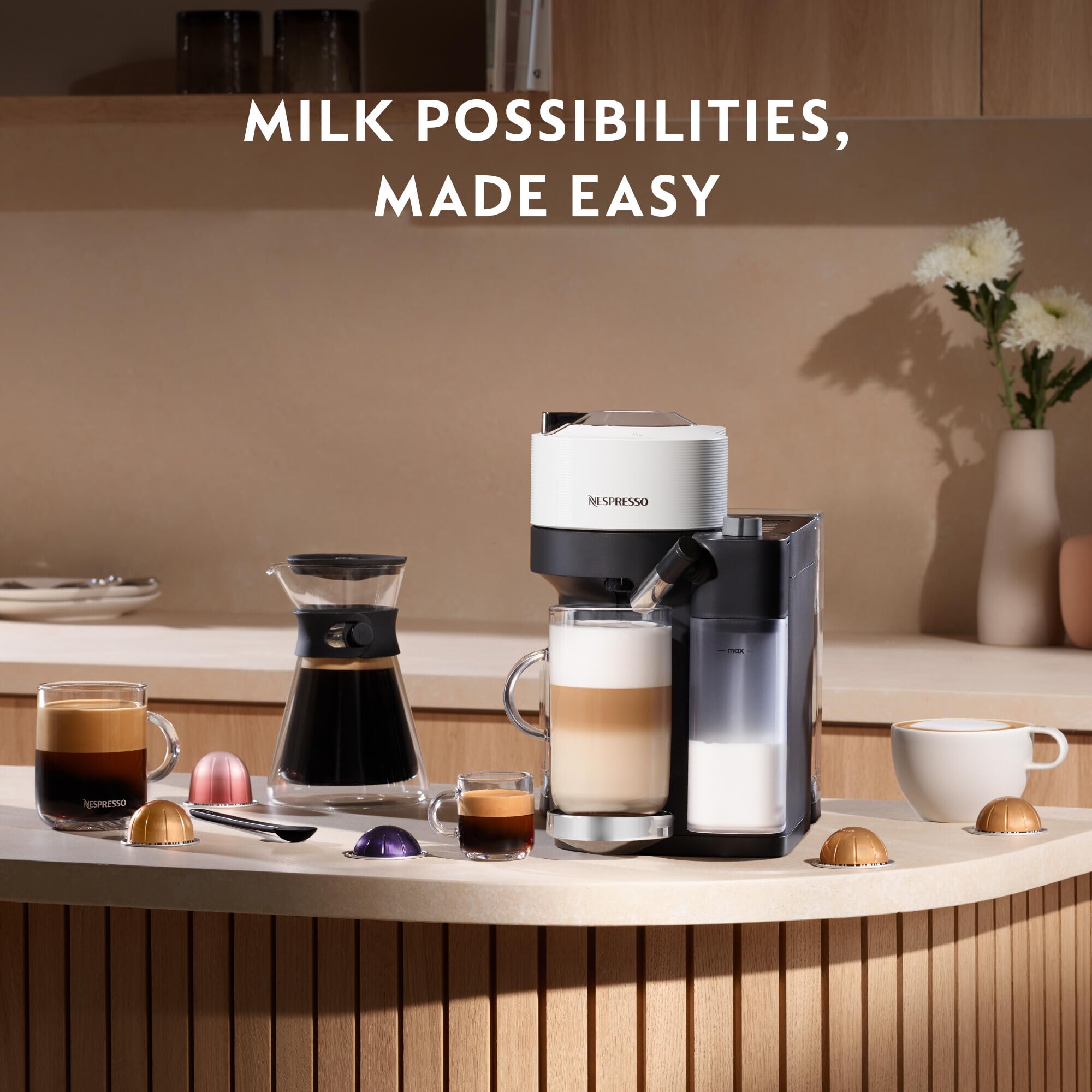 Nespresso Vertuo Lattissima Coffee Machine by De'Longhi for Vertuo Coffee Pods, Latte, Cappuccino, Integrated Milk Frother, Starter Capsule Set Included, ENV300.B, Black