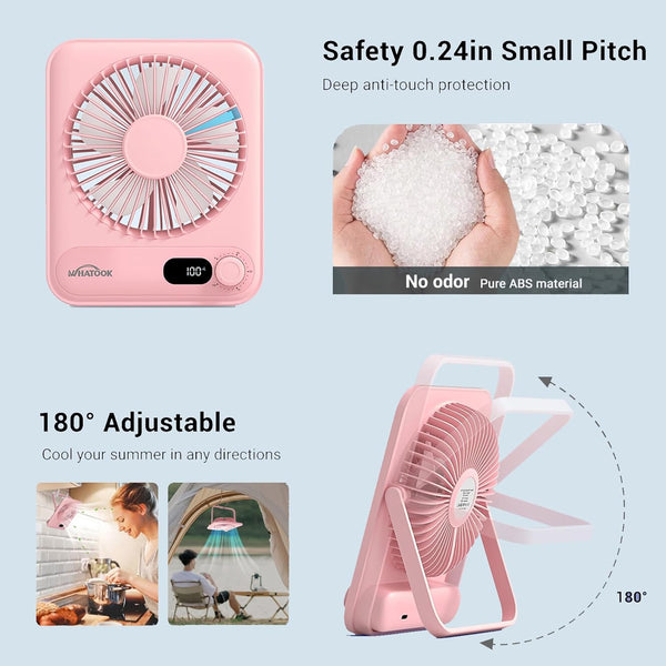 WHATOOK Mini Desk Fan USB: 2000mAh Rechargeable Ultra Quiet 1-100 Speeds Desktop Fans with LED Display, 3-10H Runtime, Child-Safe Grille Cooling Small Portable Table-Fan for Home, Office & Travel
