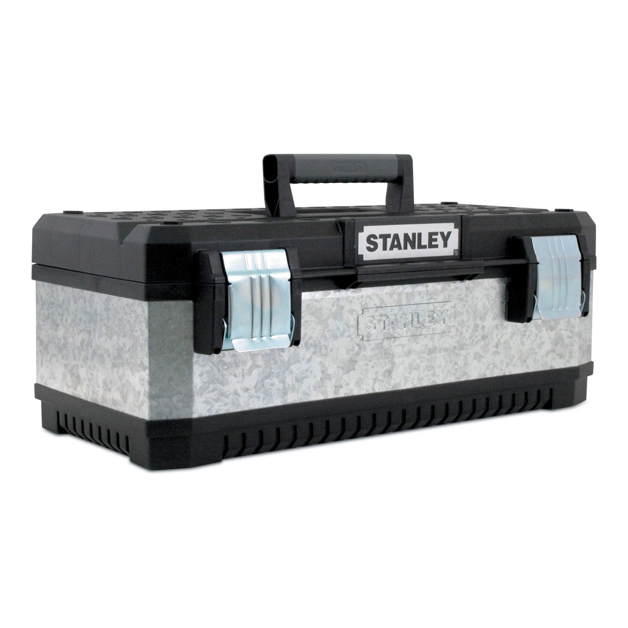 STANLEY Galvanised Toolbox Chest with Heavy Duty Metal Hinge, Portable Tote Tray for Tools and Small Parts, 26 inch, 1-95-620