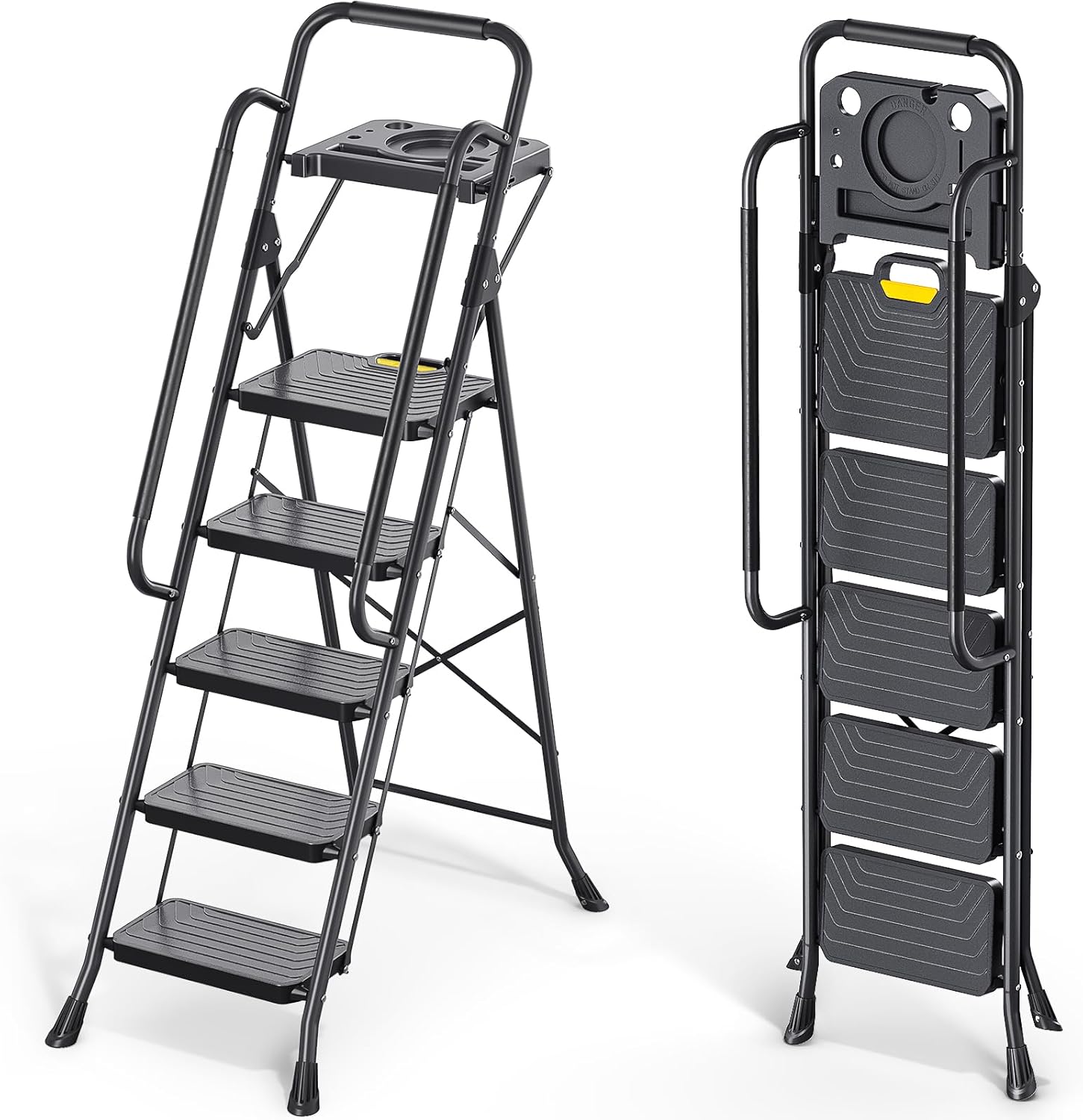 KINGRACK Folding 3-Step Ladder with Non-Slip Pedals, Sturdy Steel, Lightweight & Portable, Red