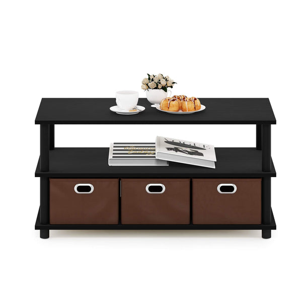 Furinno Frans Turn-N-Tube Coffee Table with Bin Drawers, Black Oak/Black/Brown, 79.2 (W) x 40.1 (H) x 39.4 (D) cm