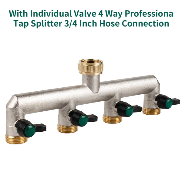 Tesmotor 4 Way Brass Tap Splitter, 3/4 Inch 4 Way Hose Tap Splitter with 4 Individual Valves for Garden Kitchen Faucet