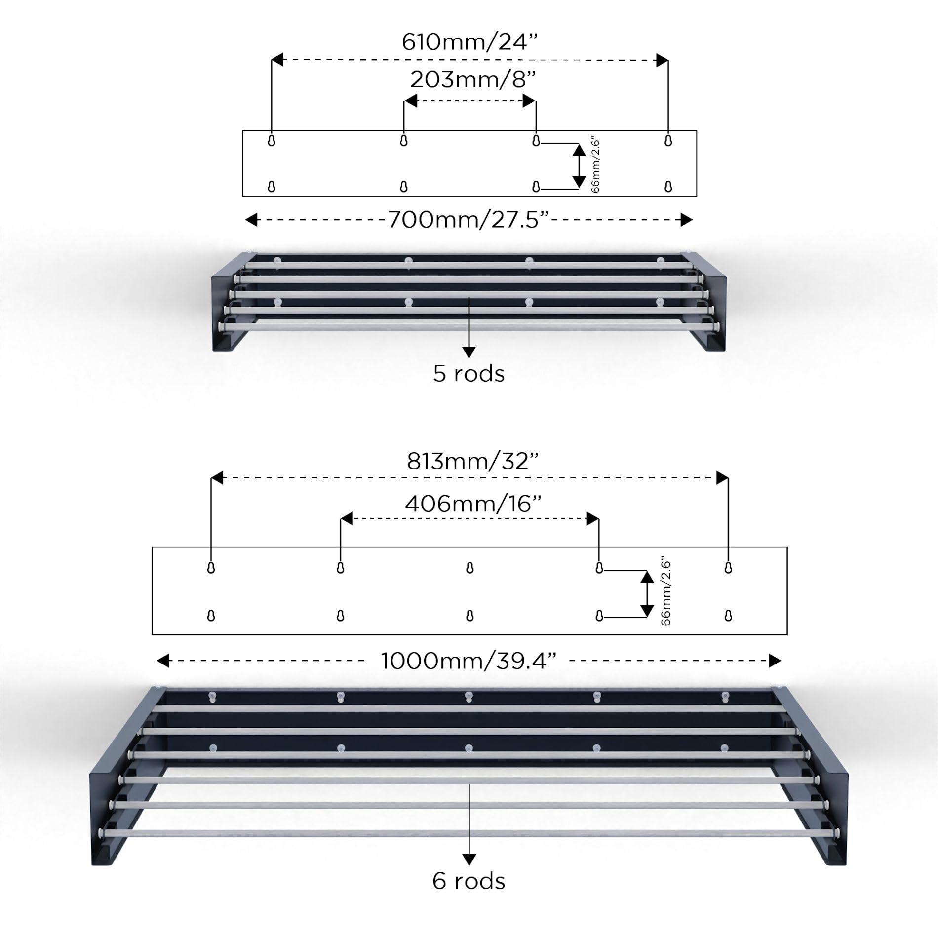 Hot Flow Glide Foldable Wall Mounted Clothes Rack, Retractable Clothes Drying Rack. Sleek Design With 5 x 70cm Rods For 3.5m Of Hanging Line. Perfect