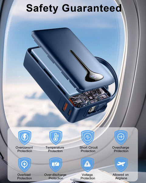 Power Bank Fast Charging, 22.5W Portable Charger 10000mAh, Small Battery Pack USB-C In & Out, Lightweight Powerbank with Built in Cable for iPhone 16/15/14/13/12, Samsung Galaxy, Xiaomi, Android etc