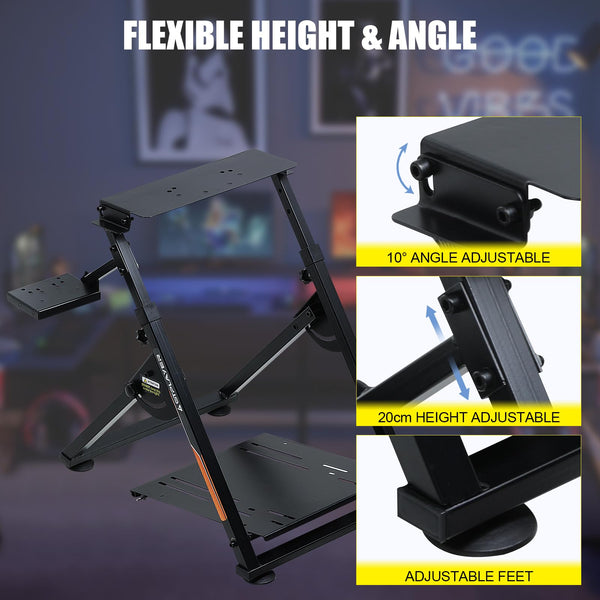 GTPLAYER Steering Wheel Stand for G25 G27 G29 G920 Foldable Racing Wheel Stand with Cup Holder Adjustable Height/Angle, Driving Simulator Gaming Wheel Stand