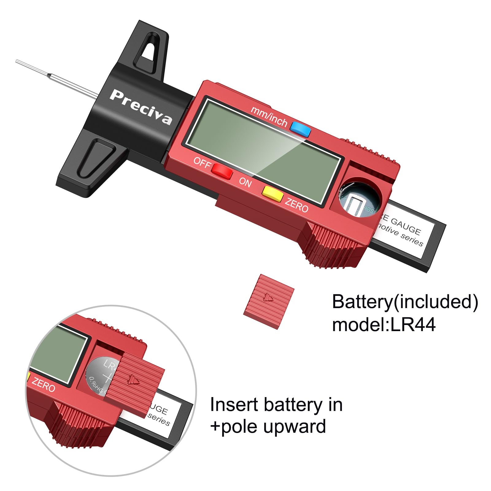 Tyre Tread Depth Gauge, Preciva Silver 0-25.4mm/Inch Digital Tire Checker UK, Tyres Depths Measuring Tool with Large LCD Screen for Cars, Trucks, Vans