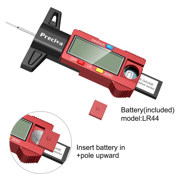 Tyre Tread Depth Gauge, Preciva Silver 0-25.4mm/Inch Digital Tire Checker UK, Tyres Depths Measuring Tool with Large LCD Screen for Cars, Trucks, Vans