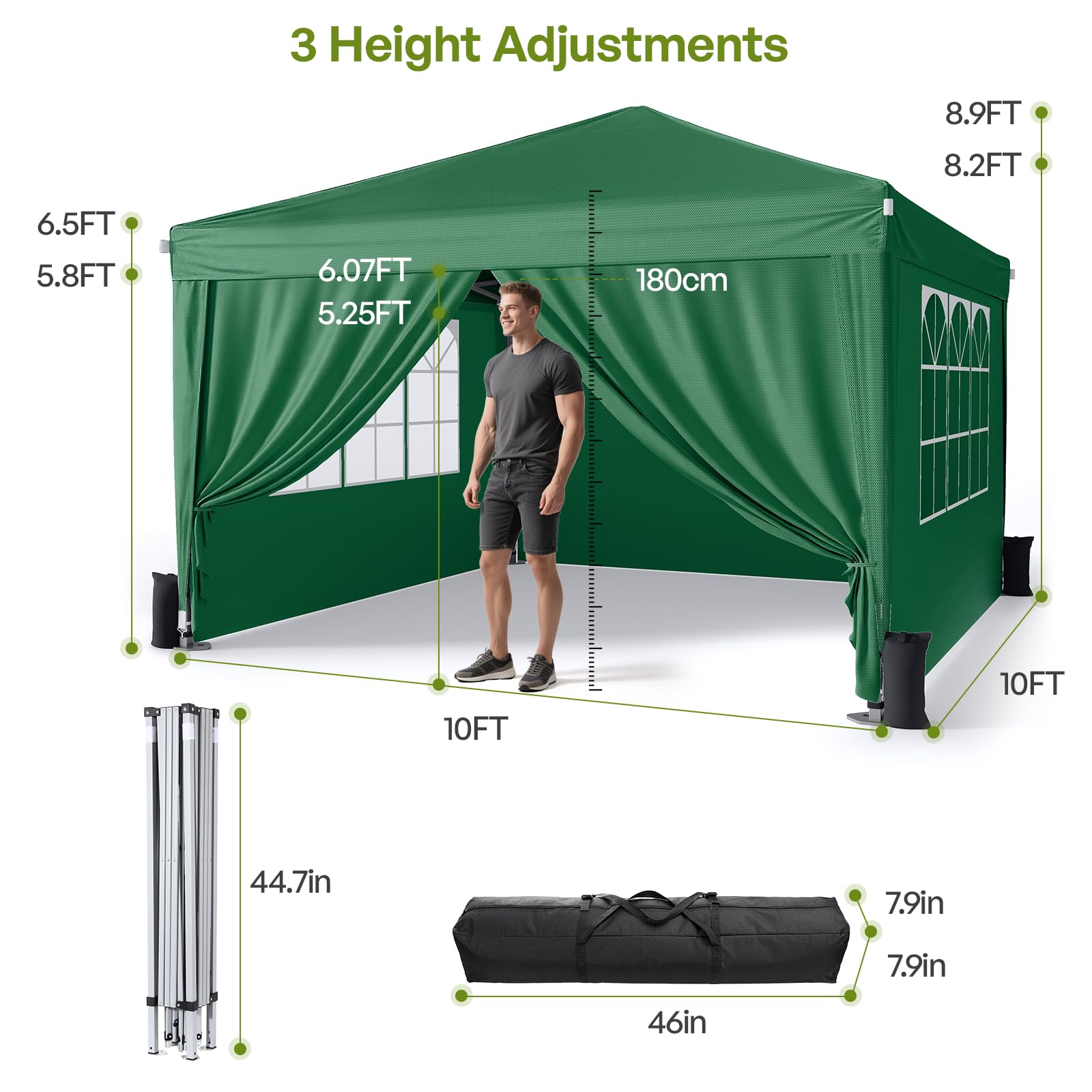 Driftalia Gazebo with Sides 3m x 3m, Waterproof Pop Up Gazebo with 4 Sandbags and Carry Bag for Parties, Camping, Commercial Events - Dark Grey