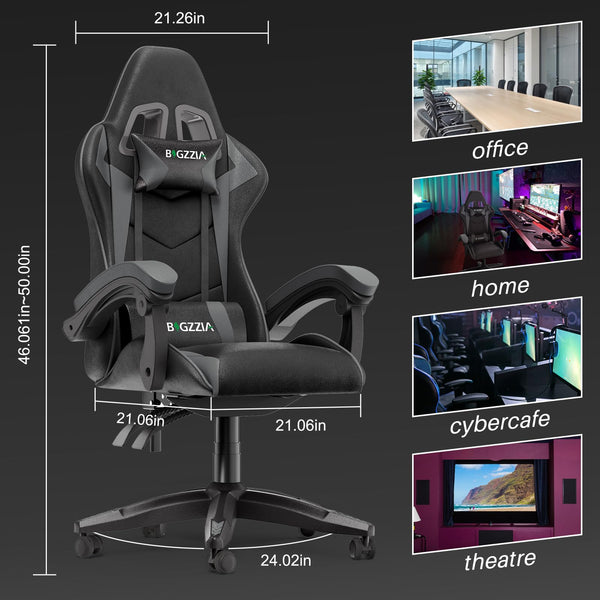 bigzzia Ergonomic Gaming Chair - Gamer Chairs with Lumbar Cushion + Headrest, Height-Adjustable Office & Computer Chair for Adults (without footrest, White)