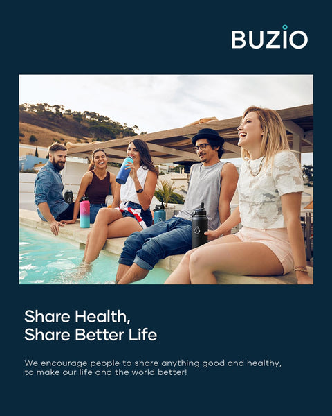 Stainless Steel Water Bottle 2L, BUZIO Vacuum Insulated Water Bottle with Straw Lid and Flex Cap Cold for 48 Hrs, Hot for 24 Hrs Double Wall Wide Mouth BPA Free Leak Proof, Black