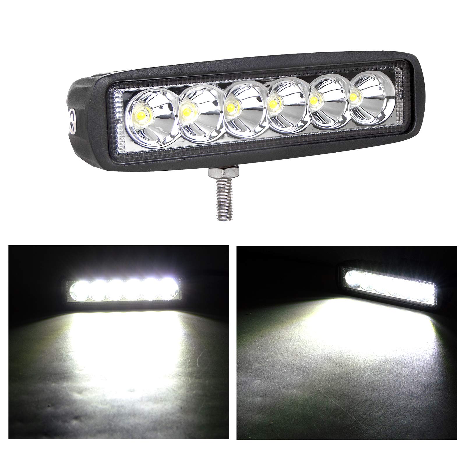 RIGIDON 2 Pcs Led Work Light Bar, 6 inch 18W Flood Beam, 12V 24V Driving Lights Lamp for Car Off road Boat Truck 4x4 SUV ATV Tractors Excavator, 6000K White, Fog Lamp