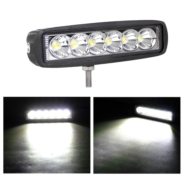 RIGIDON 2 Pcs Led Work Light Bar, 6 inch 18W Flood Beam, 12V 24V Driving Lights Lamp for Car Off road Boat Truck 4x4 SUV ATV Tractors Excavator, 6000K White, Fog Lamp