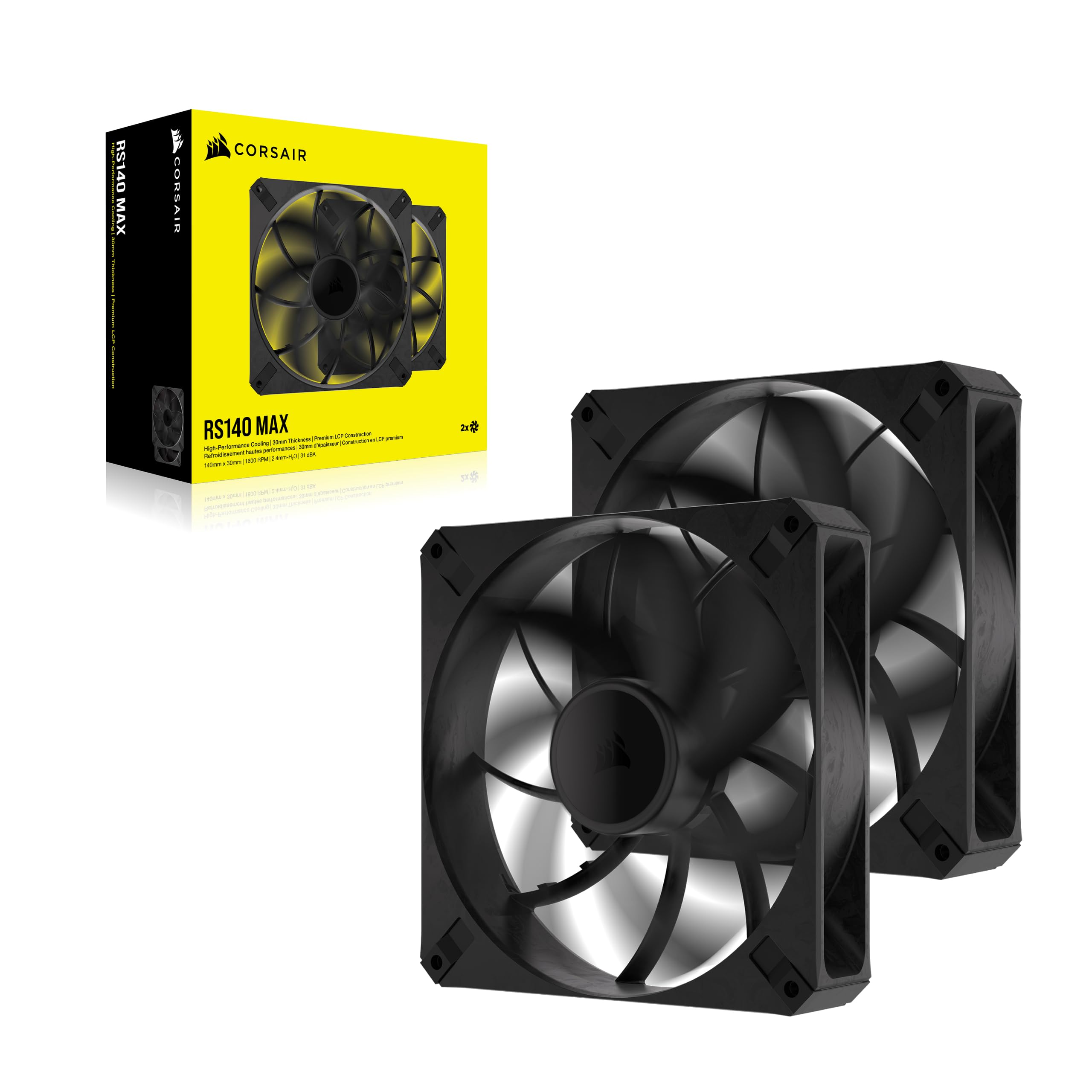 Corsair RS120 MAX 120mm PWM Thick Fans – High Static Pressure – Liquid Crystal Polymer Construction – Triple Pack – Black